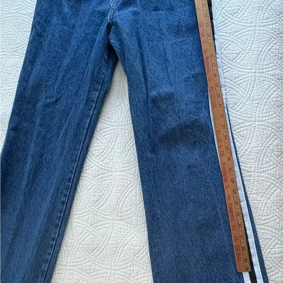 Vintage Denim with Black and White Stripes High Rise wife Leg Large NAVI - Picture 12 of 13